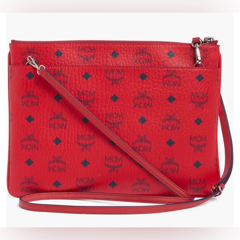 MCM Red Monogram Leather Crossbody Bag